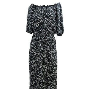 Auguste Off‎ Shoulder Tie Waist High Slit Black Rayon Maxi Dress Womens 6 EUC